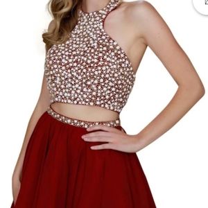HOCO - Nox Anabel NWT XL semi-formal dress faux pearls maroon Boho Preppy